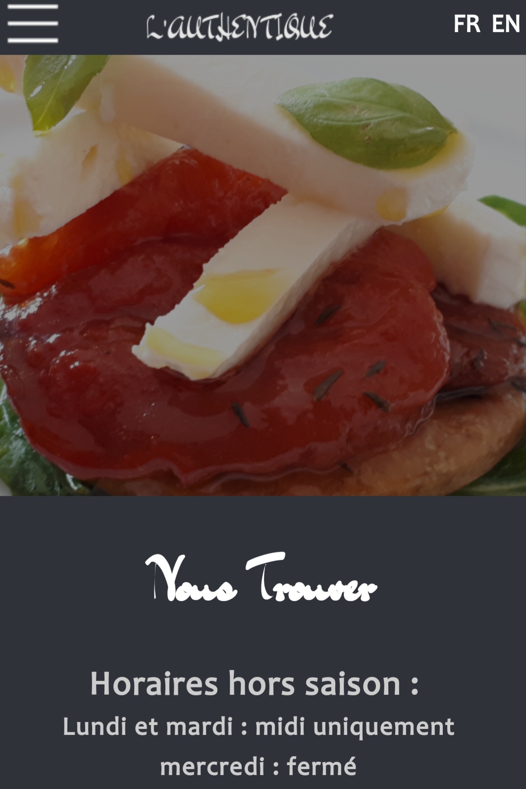 Capture d'écran de l'ancien site web du restaurant L'Authentique